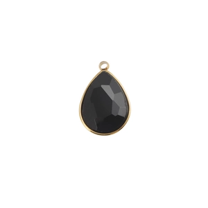 Detail of faceted black teardrop birthstone charm in gold stainless steel frame