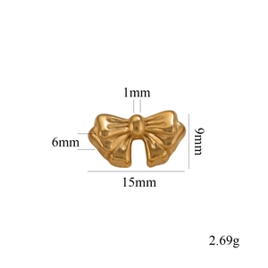 Detailed dimensions of a 15mm gold bow bead with weight and thickness measurements