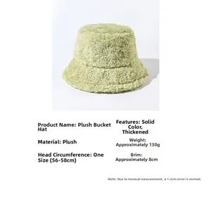 Detailed specification chart for solid color plush bucket hat with warm thickened material