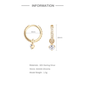 Detail of 925 sterling silver heart earrings with dimensions and AAAAA zircon settings