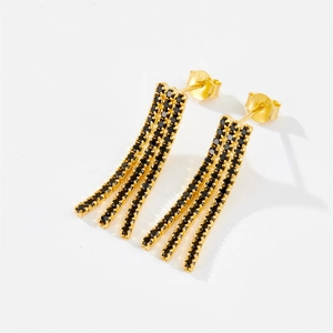 Détails des boucles d'oreilles pampilles en argent S925 avec cristaux noirs sertis