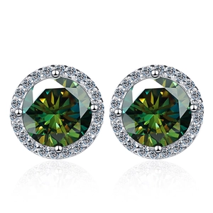 925 silver stud earrings featuring 1 carat green moissanite in a classic halo setting