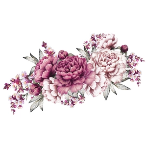 Vista dettagliata degli adesivi con peonie rosa e viola per decorazione copriwater impermeabile