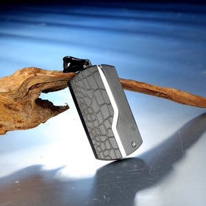 Men's sand black stainless steel pendant with crocodile texture and silver accent diamond