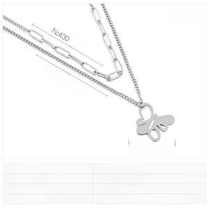 Detail view of double-layered stainless steel necklace with butterfly pendant dimensions