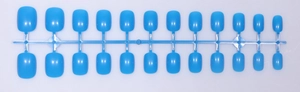 Glossy bright blue short square-round press-on nails set of 24 pieces on plastic rack