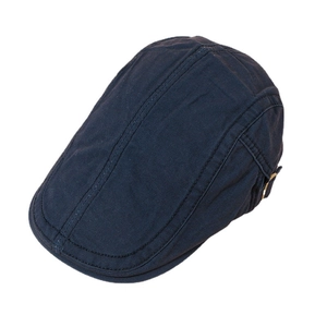 Classic navy blue adjustable cotton beret hat with vintage metal buckle side detail