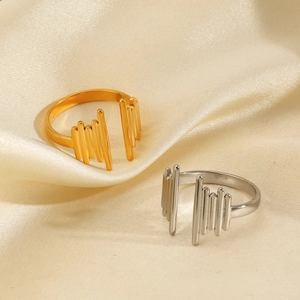 Minimalist Geometric Wave Open Ring Stainless Steel Gold Plated Adjustable Line Finger Ring For Women Fashion Jewelry