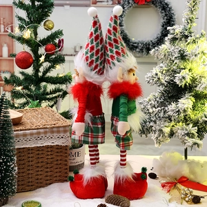 Christmas elf plush dolls with telescopic legs in festive red and green home decor