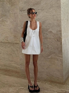 Robe Courte Tricotée En Coton Sans Manches Unie Moulante Sexy Été Streetwear Style Décontracté Pour Femmes
