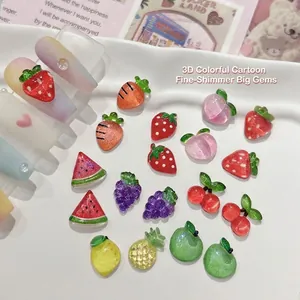 3D resin fruit nail art charms set including strawberry watermelon and lemon designs