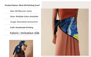 Detail of Van Gogh Starry Night silk-like scarf worn as waist and head accessory