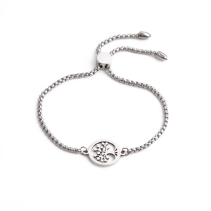 Bracelet en acier inoxydable argenté avec pendentif arbre de vie et fermoir ajustable