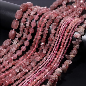 Various natural strawberry quartz beads including round and faceted shapes for DIY jewelry