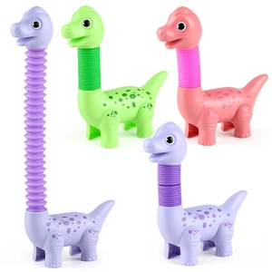 Colorful stretchable pop tube dinosaur toys for stress relief showing flexible necks