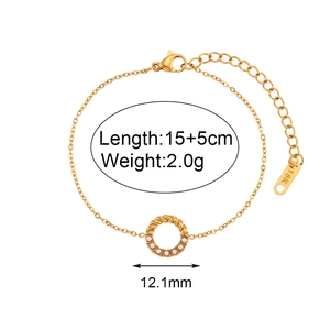 Minimalist 18K gold plated stainless steel twisted circle pendant bracelet, 15+5cm length