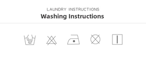Laundry instructions showing icons for hand wash, no bleach, and low iron care details