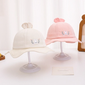 Cute baby sun hats with rabbit ears in beige and pink, 2025 autumn infant fisherman cap