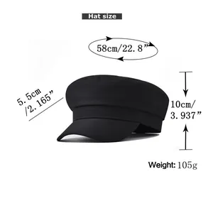 Detailed size chart for beret hat showing 58cm circumference and 5.5cm brim height