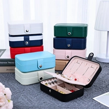 Detail view of portable leather jewelry box compartments and snap closure mechanism