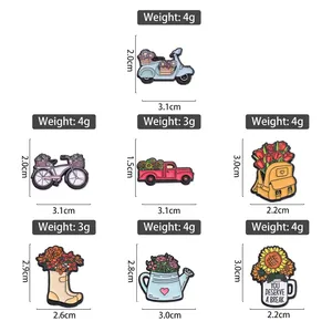 Variété de broches en alliage avec fleurs, vélos et camions aux détails colorés en émail