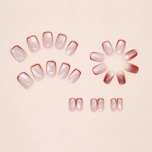 Detail view of 24pcs red cat eye gradient press-on nails in short square shape