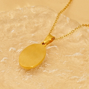Gold plated oval Virgin Mary pendant necklace in stainless steel with polished finish