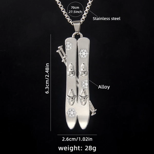 Creative silver snowboard and ski pole pendant necklace with stainless steel chain