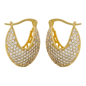 Luxurious gold teardrop lever-back hoop earrings with paved cubic zirconia stones
