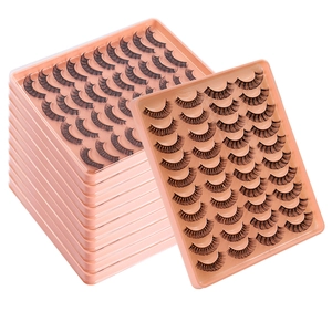 20 pairs of dense Russian volume false eyelashes set in pink trays for a natural look