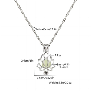 Luminous lotus flower locket necklace with fluorite stone and alloy chain specifications
