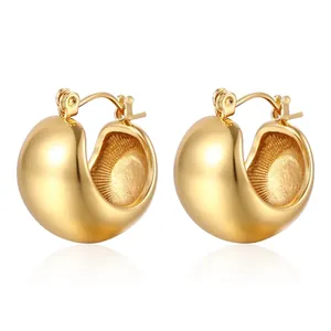 Minimalist chunky 18K gold plated stainless steel hoop earrings with mirror finish