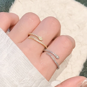 Chic snake-shaped wrap ring with sparkling zircon pavé in gold and silver finishes