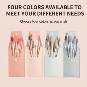 Makeup Brush Collection With PU Bag Synthetic Fiber Bristles Plastic Handle Powder Eye Shadow Brushes Macaron Colors Portable