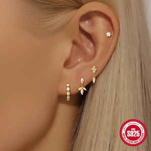 Elegant gold S925 sterling silver geometric earrings set with sparkling marquise zirconia