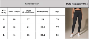 Guide des tailles pour pantalon de yoga à taille haute avec mesures précises