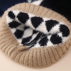 Contrast color grid knit hat for newborn boys with soft faux fur lining for winter warmth