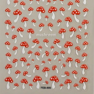 5D embossed red mushroom nail art stickers with UV printed mushroom garden patterns