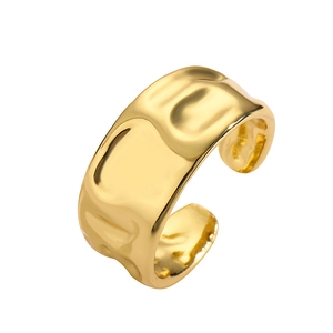 Minimalist irregular fluid line gold open ring with glossy textured wave design