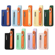 Universal adhesive phone card wallet with various colors and portable hand strap detail