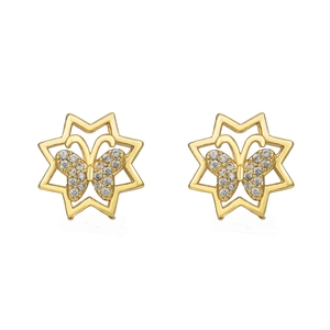 Gold-plated star earrings featuring micro-paved cubic zirconia butterfly studs