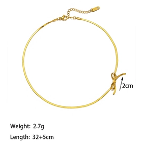 Gold 18K plated stainless steel bow choker snake chain necklace, 32+5cm length, 2.7g weight