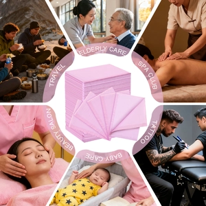 Pink waterproof disposable nail mats shown in various professional care and spa settings
