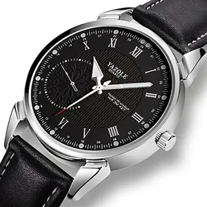 Men Quartz Wrist Watch Business Casual Fashion Roman Numerals Luminous Waterproof PU Leather Strap