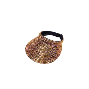 Summer open top sun hat with sparkling colorful rhinestones and wide brim for sun protection