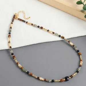 Handmade Natural Stone Shell Beaded Necklace For Women Bohemian Ethnic African Bloodstone Tiger Eye Choker Jewelry Gift