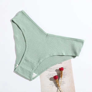 Women Panties Ribbed Cotton Breathable Mid Waist Stretchy Briefs Soft Comfortable Solid Color Underwear For Ladies