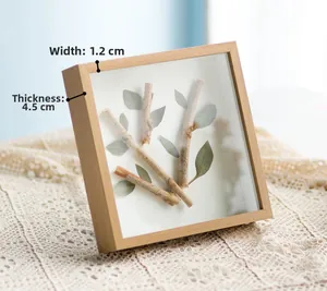 Detail showing 4.5cm thickness and 1.2cm frame width of the wooden 3D shadow box