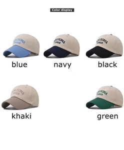 Detailed color selection showing five variations of Arizona embroidered baseball caps