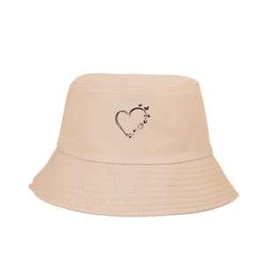 Chapeau bob beige avec imprimé papillon en forme de cœur et protection solaire en coton